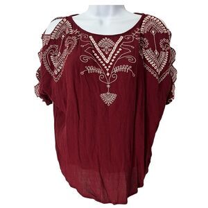 Alya Womens‎ Short Sleeve Blouse Size XS Embroidered Boho Fairycore Luxury Flowy